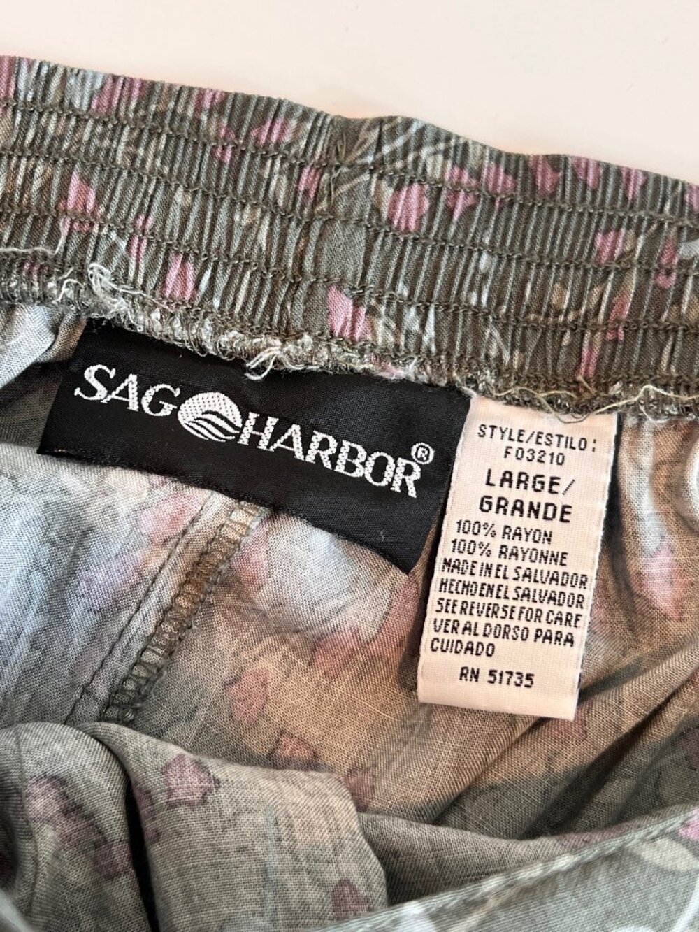 Vintage 90s Rayon Midi Skirt Floral Sage Green Teal Lavender, Large - Picture 8 of 8